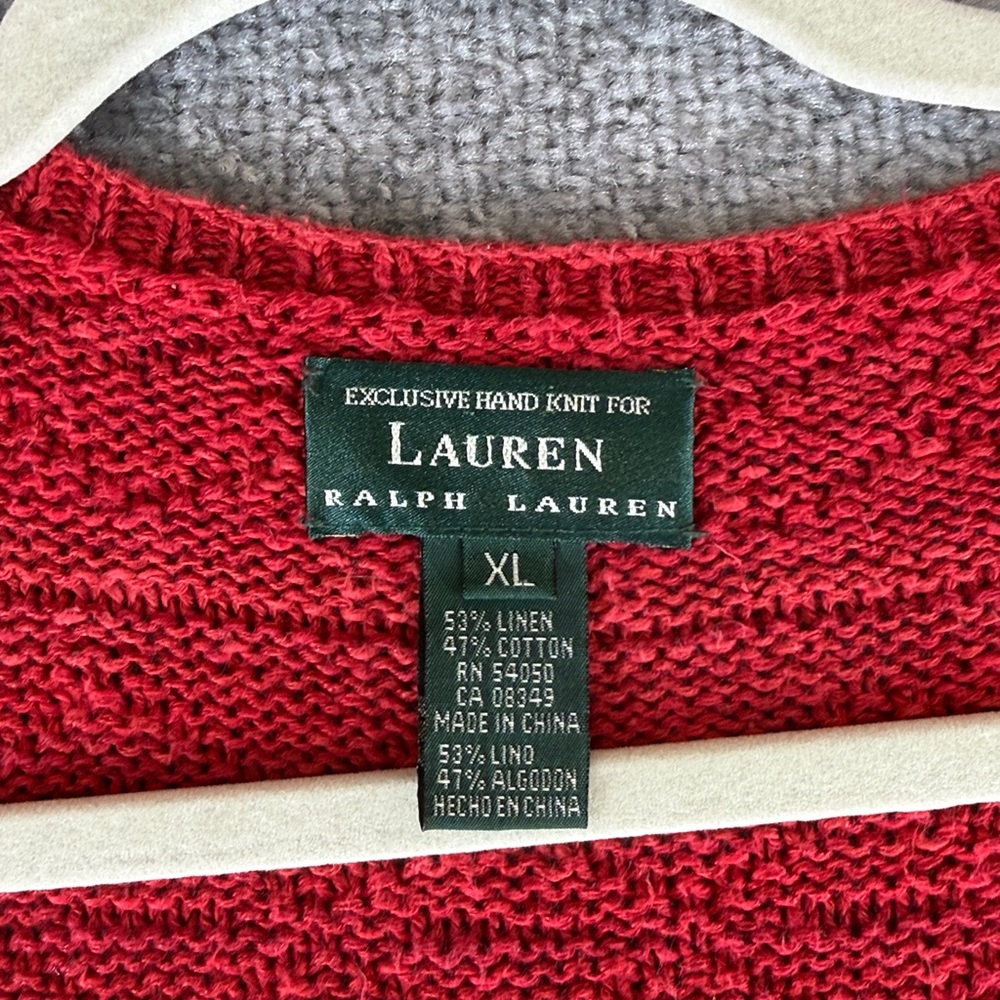 Vtg Lauren Ralph Lauren Red Southwestern Stripe Cardigan XL Linen Hand Knit - Picture 6 of 9
